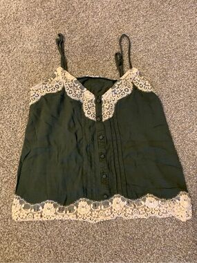 Lace-Trim Olive Green Cami Tank Top